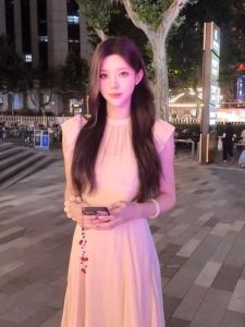 French Sweet Gentle Style Pink Ruffle Hem Waist Cinched Slim Fit Long Dress Womens Summer Fashionable City Commute Date Daily A-Line Dress