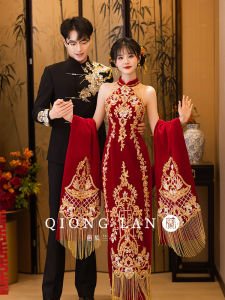 Qionglan Original High-End Wedding Dress Red Evening Gown for Brides Customizable Engagement Ceremony Celebration Party