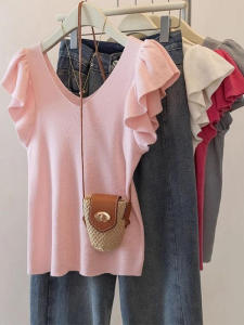 เสื้อยืดคอกลมแขนสั้นผ้าถักทรงเข้ารูปสำหรับผู้หญิง ฤดูร้อน 2025 เสื้อชั้นในคอวีแขนสั้นทรงเข้ารูป ทรงเข้ารูป แขนสั้น ทรงเข้ารูป