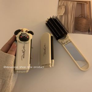 Portable Mini Folding Comb with Mirror Massage Air Cushion Ladies New Style Creative Cartoon INS Cute Compact Travel Hair Brush