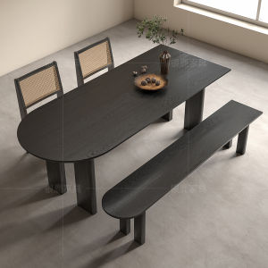 Yanji Wind Black Arc Dining Table Solid Wood Household Log Dining Table B & B Large Living Room Arc Ash Long Table