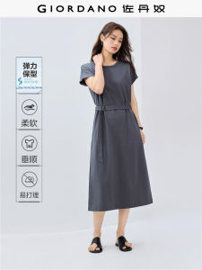 Garnet Hill Anti-Wrinkle Maintaining Dress Womens Simple Style with Belt round Neck Short Sleeve T-Shirt Dress 05465495