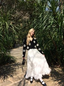 กระโปรงทรงเอผ้าฝ้ายลายดอกไม้สไตล์ย้อนยุคสำหรับผู้หญิง ฤดูใบไม้ผลิและฤดูใบไม้ร่วง กระโปรงทรงเอเอวสูง ความยาวปานกลาง