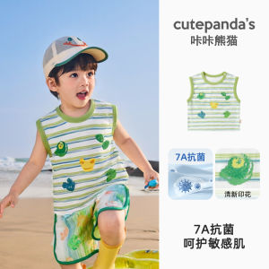Summer Casual Printed Vest Thin Cotton Sleeveless T-Shirt for Baby Boys Girls Childrens Clothing round Neck Pullover Top