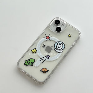 Adorable Rabbit Astronaut MagSafe Phone Case Leather Card Holder Compatible with 13 12 15 pro Max Korean Ins Style