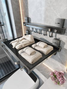 youqin | Bath Rack Towel and Clothing Hanger Suction Cup Adjustable Foldable Bathroom Mounting No Hole