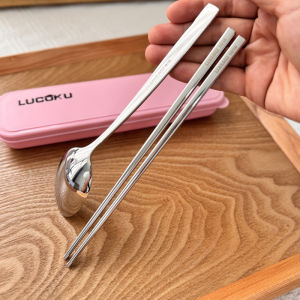 Portable Travel 18/10 Stainless Steel Spoon Chopsticks Set Couple Meal Package Box Student Children Handy Dining Utensils