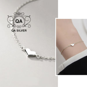 Vòng tay bạc 925 nữ trái tim lắc tối giản S925 HEART QA SILVER Bracelet BR240301