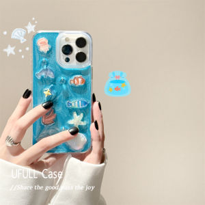 Ufull Blue Drip Gel Ocean World Phone Case Creative Cute Cartoon Style Full Cover Shockproof Soft Shell for Apple iPhone 16 pro Max