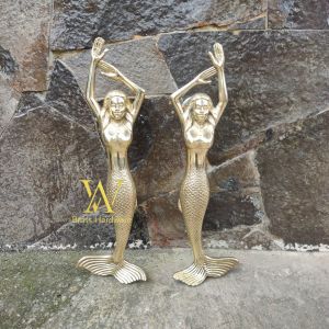 Handle Pintu Rumah Kuningan Antik Motif Putri Duyung 39 cm 2 Pcs