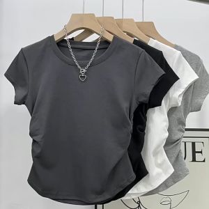 Hot Girl Top Korean style Round Neck Plain Pleated T-Shirt
