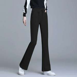 Grey Cotton Sport Pants Womens Spring Autumn New Korean Version Casual Loose High Waist Straight Leg Bell Bottoms