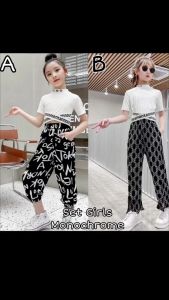 SETELAN ANAK PEREMPUAN KOREAN STYLE TOP CROP PANT MONOKROM