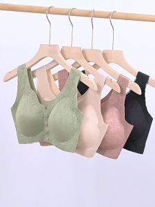 Yingbao Front Button Bra for Women Ice Silk Wireless Underwear Middle-Aged Thin Cup Lingerie Lace nursing breastfeeding Underwear Plus Size
