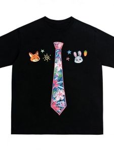 XIBAIYI | Extra Large Cotton T-Shirt Cartoon Print Loose Fit