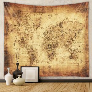 VIKAMA Retro Renaissance World Map Tapestry Polyester Fiber Baroque Art Wall Hanging Living Room Bedroom Home Decoration
