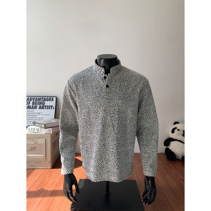 เสื้อสเวตเตอร์ฮันรี่คอวีแขนยาวทรงหลวมสำหรับผู้ชาย ทรงพอดีตัว ลายกระดูกปลา สไตล์อเมริกัน เสื้อเชิ้ตชั้นใน ฤดูใบไม้ร่วง