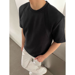 Deconstructed Patchwork Space Cotton Mens Short Sleeve T-Shirt Half Sleeve Cleanfit Heavyweight Summer American Style Small Collar