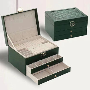 Three layer Large Jewelry Box With Lock Multifunction Leather Women Watch Earrings Necklace Jewelry Organizer