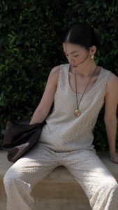 Áo ren cọc tay & Quần ren 2 lớp ống suông | Mauve Sunday set