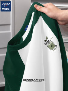 Genio Lamode Mens Pure Cotton Long Sleeve T-Shirt Color Block Base Shirt Versatile Loose Fit Casual Wear All Seasons