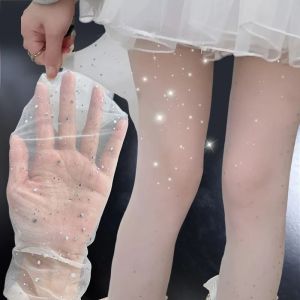 ถุงน่องเซ็กซี่ Y2K ถุงน่องแวววาวพลอยเทียมเกาหลีถุงน่องตาข่ายผู้หญิงถุงน่องสตรีหญิง Hosidery เพชรชุดชั้นในไนลอน
