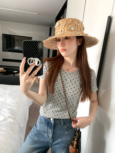 เสื้อยืดคอกลมแขนสั้นลายจุดสีขาวสำหรับผู้หญิง YANGRUOYU ทรงเข้ารูป เสื้อเชิ้ตแขนสั้นลายจุดสีขาว ทรงเข้ารูป ทรงเข้ารูป สำหรับใส่ไปทำงาน