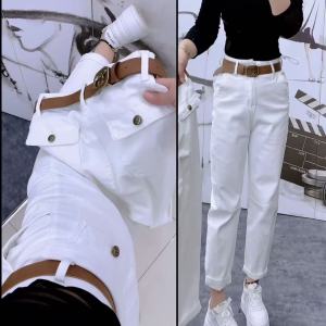 Quần Jeans Denim Ống Rộng Cạp Cao Cho Nữ Mùa Xuân Quần Ống Thẳng Quần Thường Ngày Cho Người Có Vai Lưng Dáng Thon Gọn
