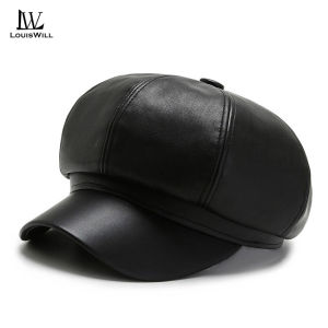 หมวกหมวกเบเรต์ผู้หญิง LouisWill หมวกเบเร่ต์วินเทจหมวก PU นุ่มย้อนยุคหมวกช่างสีหมวกแปดเหลี่ยมต้านทานความเย็นหมวกสูทหมวกลำลองสำหรับฤดูใบไม้ร่วงฤดูหนาว
