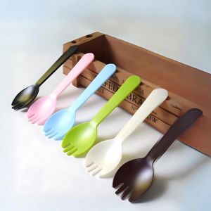 EC 100Pcs Disposable Fork Spoon / Dessert Spoon Individually Packed Utensils Fruit Fork Cake Spoon