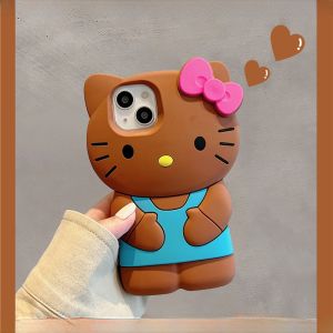 Apple 14 pro Max Cartoon KT Cat Silicone Phone Case Womens Style Cute New Model 15 Popular Female Model Shockproof Protective Cover