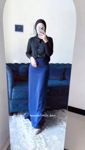 Haseena Rok Scuba Basic Wanita Alula Style A Line Polos Panjang Resleting Bawahan Kerja Formal Look Loose Maxi Skirt