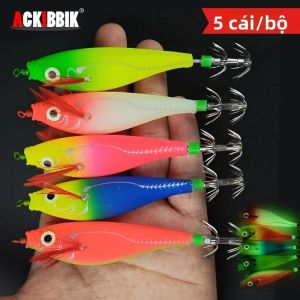 BRAVMACK 5 Chiếc Bộ Mồi Câu Mực Ngang Phát Sáng Phát Sáng Trong Bóng Tối Với Thiết Kế Hình Con Tôm Cho Sông Hồ Biển Đại Dương