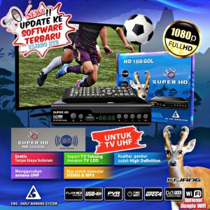 Stb tv box digital tv SUPER HD 168 GOL Kijang setopbox superhd dengan ANTENA digital UHF. Fit untuk TV UHF. Scene olahraga sepak bola.