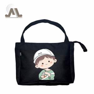 Mottychua ToteBag Kanvas Youli Kantong Kerja Sekolah Wanita Motif Lucu Hitam