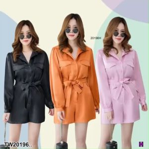 จั้มสูทสาวอวบแขนยาวขาสั้นกระดุมหน้า TT20196