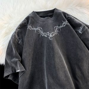 YEBO | Oversized Water Washed Faded Cotton T Shirts XXL