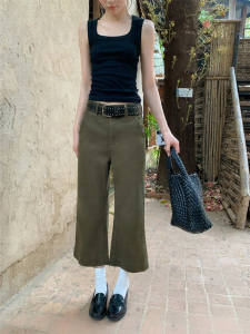 NIHAOKANONG | Quần Jeans Cổ Điển Xòe Dưới Cao Cổ Gọn Gàng Dài Đến Chân