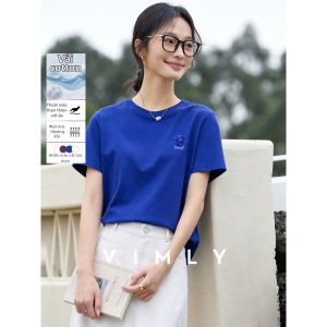 Vimly | Áo Thun Trơn Cổ Tròn Thêu
