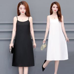 ชุดเดรสยาวคลุมเข่าแขนกุดทรงหลวมไซส์ใหญ่สำหรับผู้หญิง ชุดชั้นในแบบสวมหัว ทรงเอ ทรงเข้ารูป วัสดุโพลีเอสเตอร์ 100%