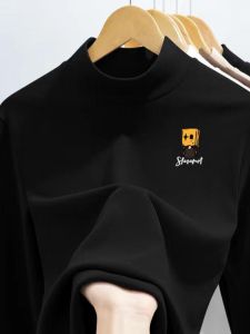 Double-Sided Dralon Half-High Collar Long Sleeves T-Shirt Mens Autumn and Winter Fleece-lined Thickened Keep Warm Inner Match Middle Collar Undershirt Base Shirt