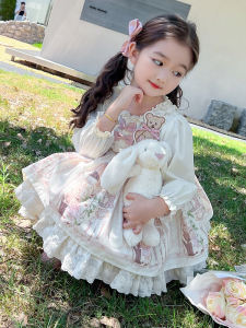 ชุดเดรสเจ้าหญิงสไตล์โลเรตา กระโปรงทรงเอยาวปานกลาง แขนยาว ปักลาย กระดุมหน้า ชุดเด็กผู้หญิง ชุดวันเกิด