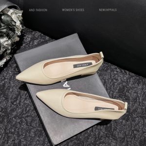 Elegant French Vintage Pointed Toe Chunky Heel Womens Shoes Leather Version Spring Autumn Small Fragrance Style Grandmother Shoes