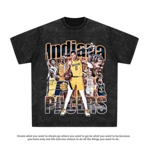 Harper Vintage Mens T-shirt Short Sleeve Printed Collar Loose Fit Basketball Star American Style Youthful Breathable Cotton