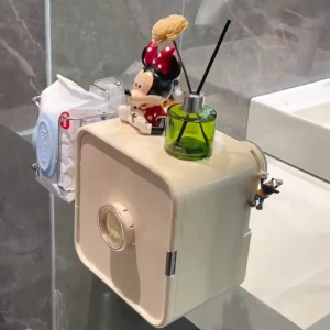 Luxury Suction Cup Toilet Bathroom Wall Mounted Tissue Box Holder Double Layer Rectangular ABS Material Household Storage Organizer