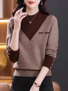 Autumn Winter Womens Half High Neck Sweater Warm Fashionable Inner Wear Outerwear Long Sleeve Knitted Top Casual Loose Fit