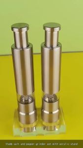 Stainless Steel Salt and Pepper Grinder With Bracket SetsThumb Push Button for Hand Operation Grinder Sea Salt Spices Shaker