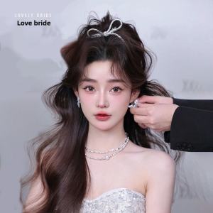 Princess Style Butterfly Knot Hair Clip Wedding Dress Evening Gown Bride Champagne Pouring Ceremony Sparkling Rhinestone Headwear