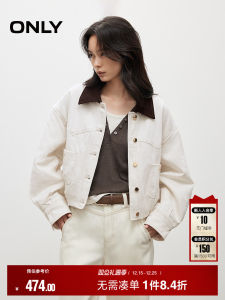 Only2025 Autumn New Casual Cotton Corduroy Collar Color Block Short Womens Denim Jacket Fashion Versatile Loose Fit Long Sleeve