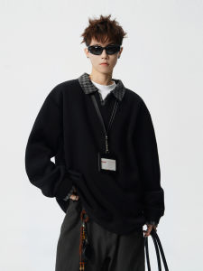 WUKONGYOUHUO | US Style Plaid Pseudo Two-Piece POLO Collar Hoodie
